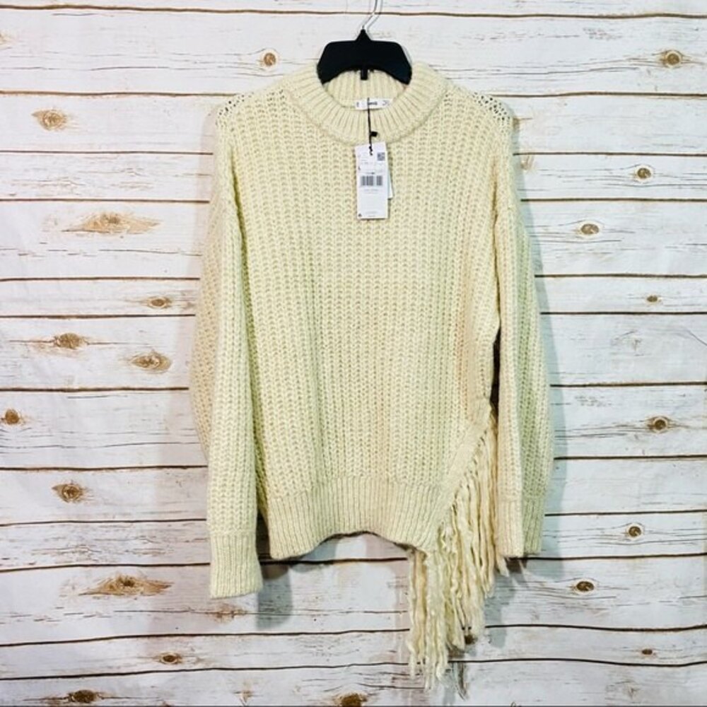Mango MNG women’s cream heavy knit long sleeve high neck sweater size L